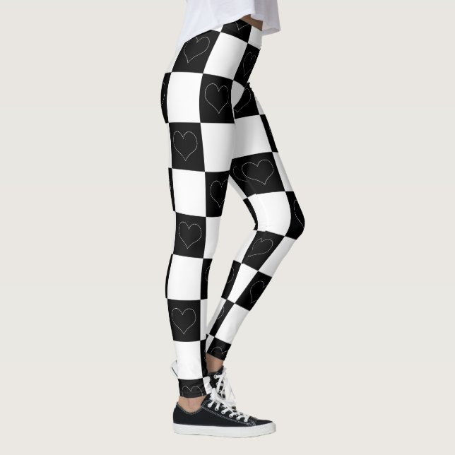 Chequerboard Hearts in Black and White Leggings (Right)