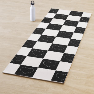 Chequerboard Hearts in Black and White Yoga Mat