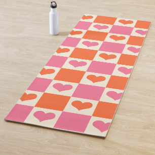 Chequerboard Hearts in Pink, Orange, and Cream Yoga Mat