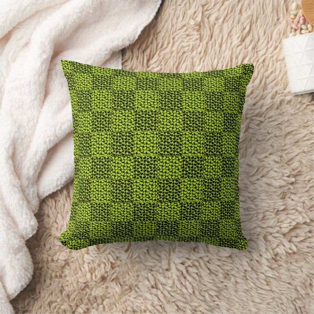 Chequerboard hearts pattern in Lime Green Cushion (Blanket)