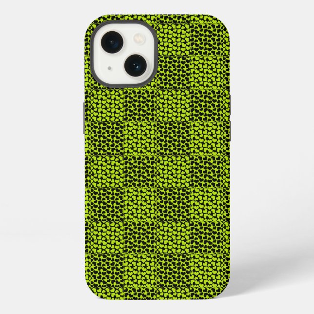 Chequerboard hearts pattern in Lime Green iPhone Case (Back)
