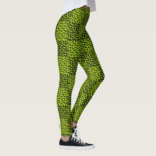 Chequerboard hearts pattern in Lime Green Leggings (Right)