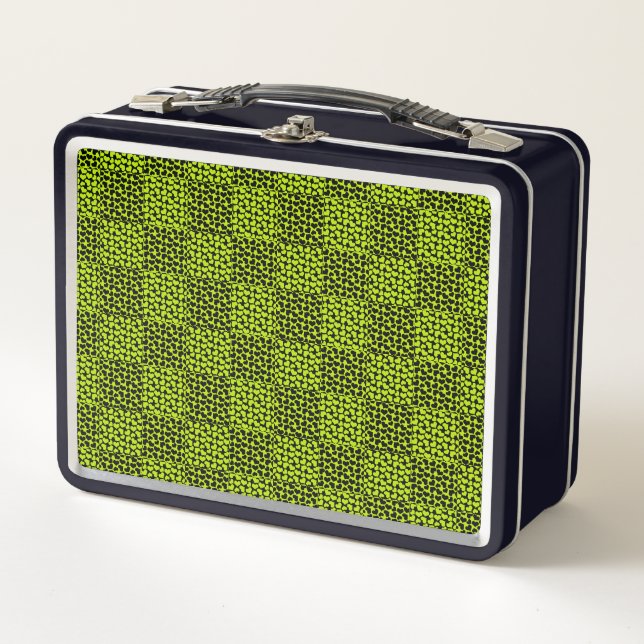 Chequerboard hearts pattern in Lime Green Metal Lunch Box (Front)