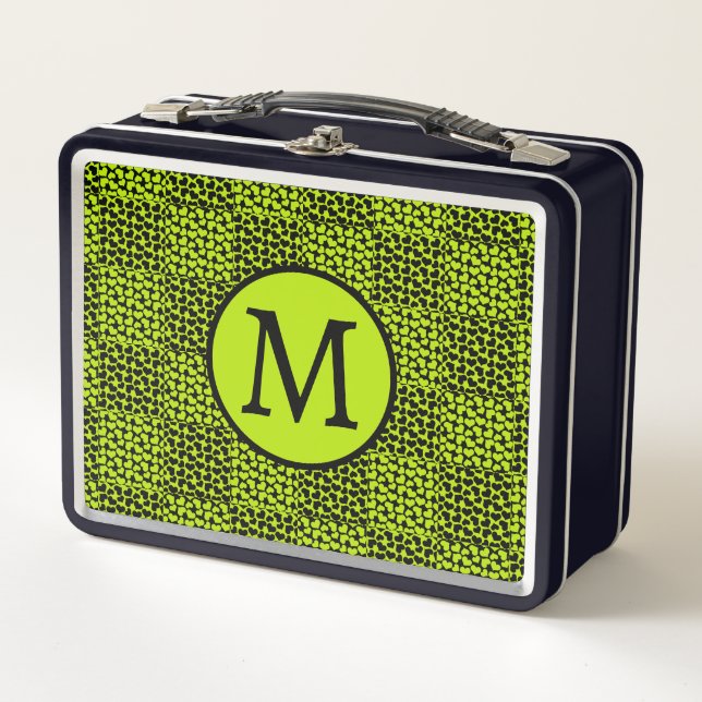 Chequerboard hearts pattern in Lime Green Metal Lunch Box (Front)