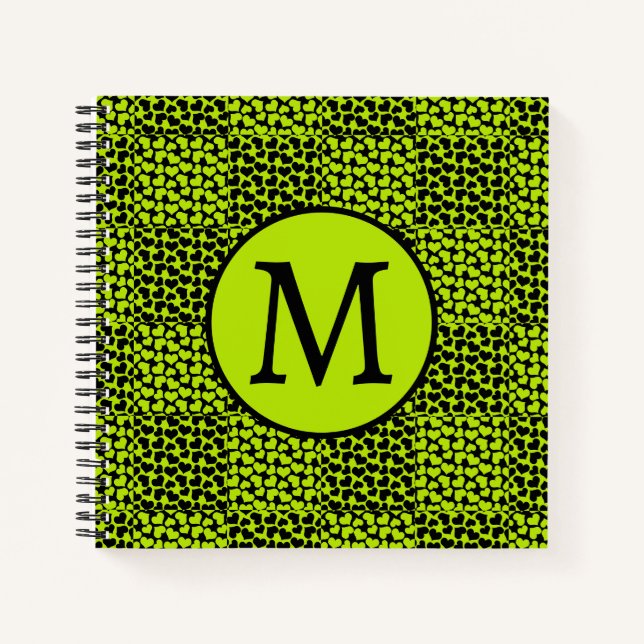 Chequerboard hearts pattern in Lime Green Notebook (Front)
