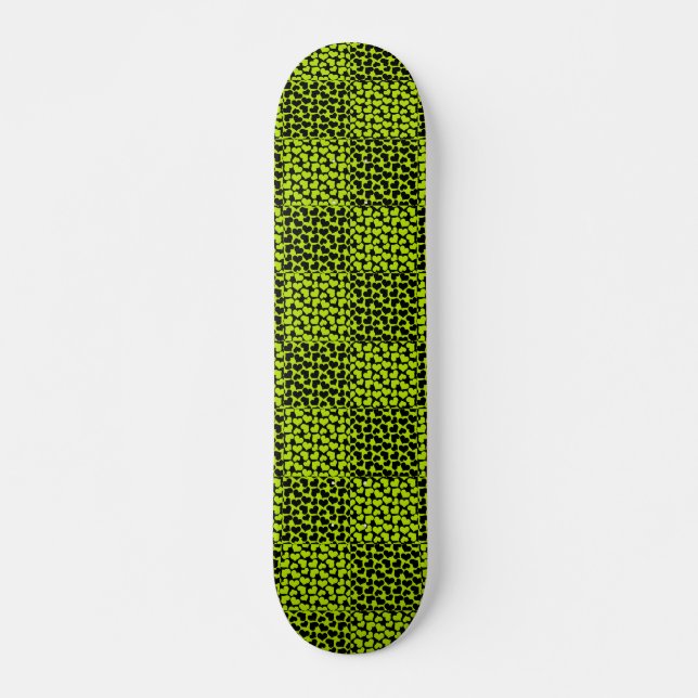 Chequerboard hearts pattern in Lime Green Skateboard (Front)