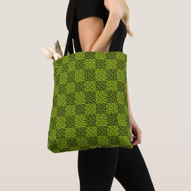 Chequerboard hearts pattern in Lime Green Tote Bag (Close Up)