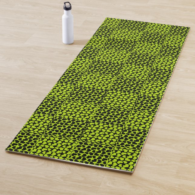 Chequerboard hearts pattern in Lime Green Yoga Mat (In Situ)
