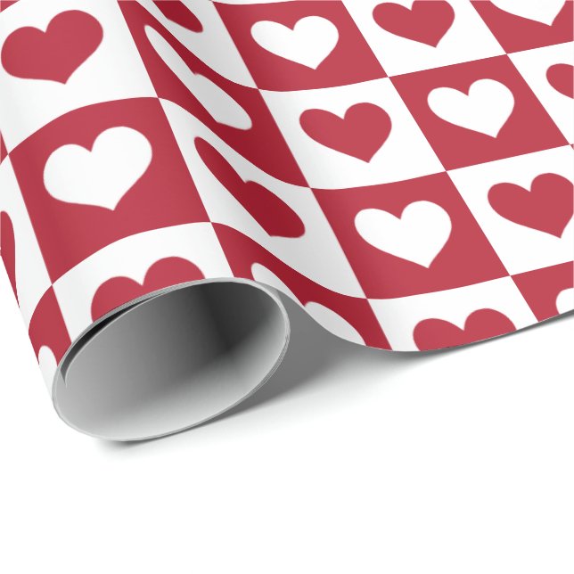 Chequerboard Hearts Pattern Valentine's Day Wrapping Paper (Roll Corner)