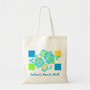 Chequerboard Hibiscus Beach Bags