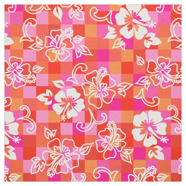 Chequerboard Hibiscus Hawaiian Floral Fabric (Swatch)