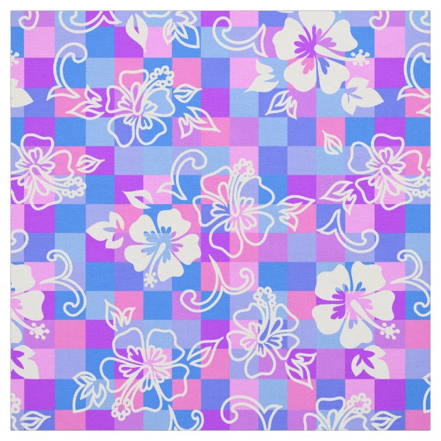 Chequerboard Hibiscus Hawaiian Floral Fabric (Swatch)