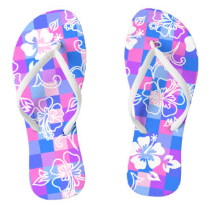 Chequerboard Hibiscus Hawaiian Floral Jandals