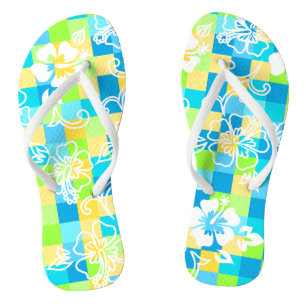 Chequerboard Hibiscus Hawaiian Floral Jandals