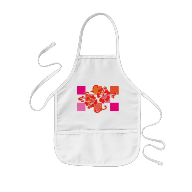 Chequerboard Hibiscus Kid's Aprons (Front)