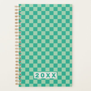 Chequerboard Jungle Green Retro Pattern Planner
