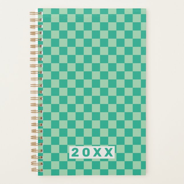 Chequerboard Jungle Green Retro Pattern Planner (Front)