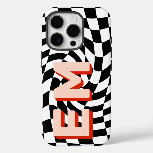 Chequerboard Monogram Retro Initials Case-Mate iPhone Case (Back)