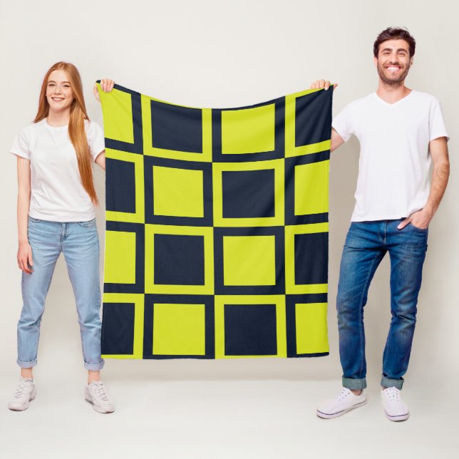 Chequerboard Navy Blue Green Chequerboard Fleece Blanket (In Situ)