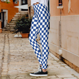 Chequerboard Navy Blue White Leggings
