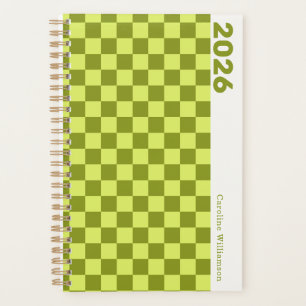 Chequerboard Olive Green Lime Personalised 2025 Planner