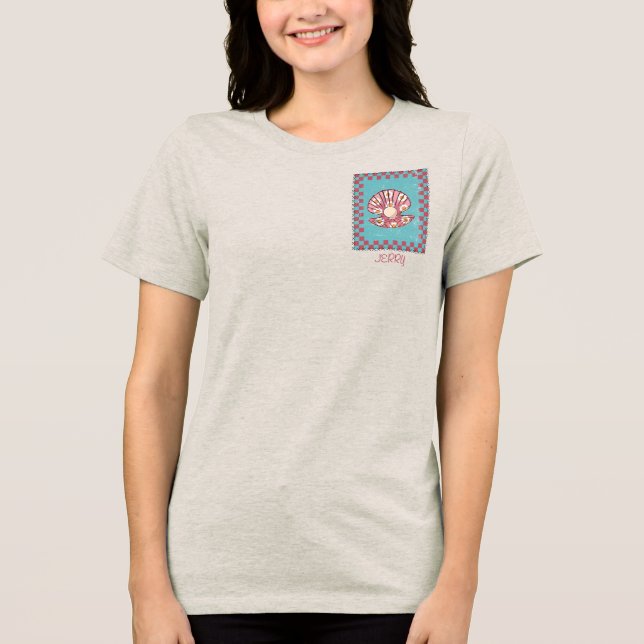 Chequerboard Oyster with Custom Name Tri-Blend Shirt (Front)
