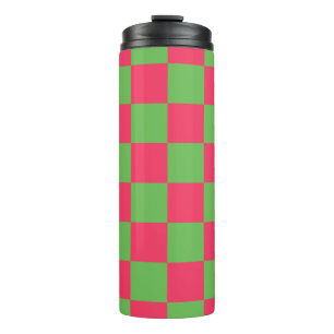 chequerboard pattern green and pink thermal tumbler