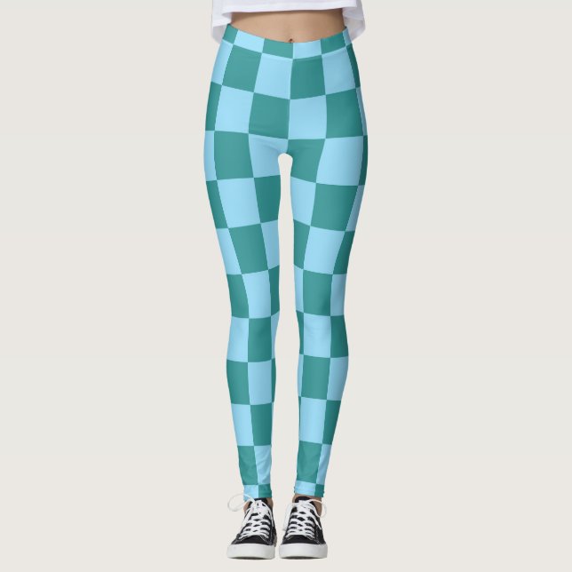 Chequerboard Pattern Green & Blue Leggings (Front)