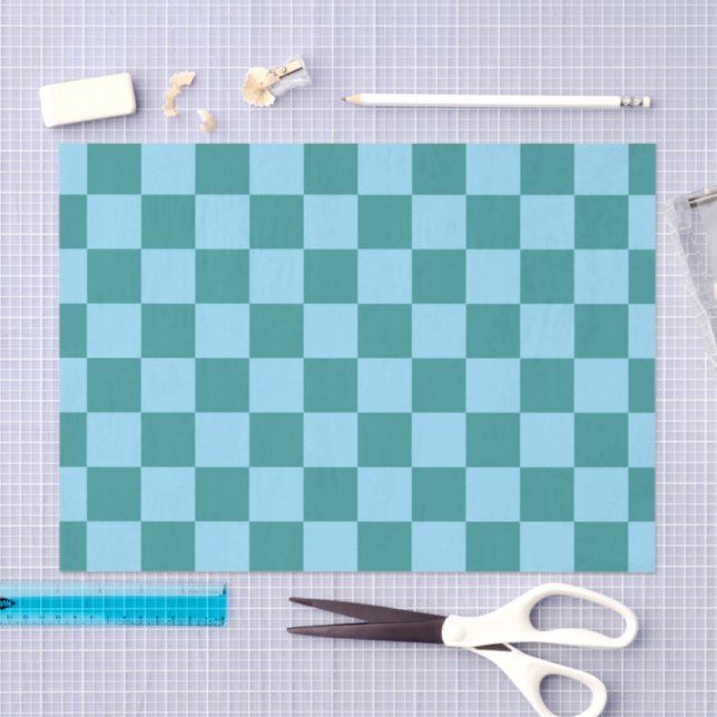 Chequerboard Pattern Green & Blue Tissue Paper (Craft)