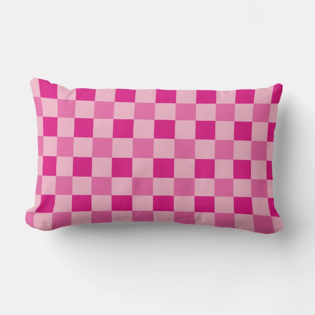 Chequerboard Pattern Hot Pink Lumbar Cushion (Front)