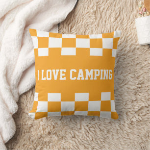 Chequerboard Pattern I Love Camping Cushion
