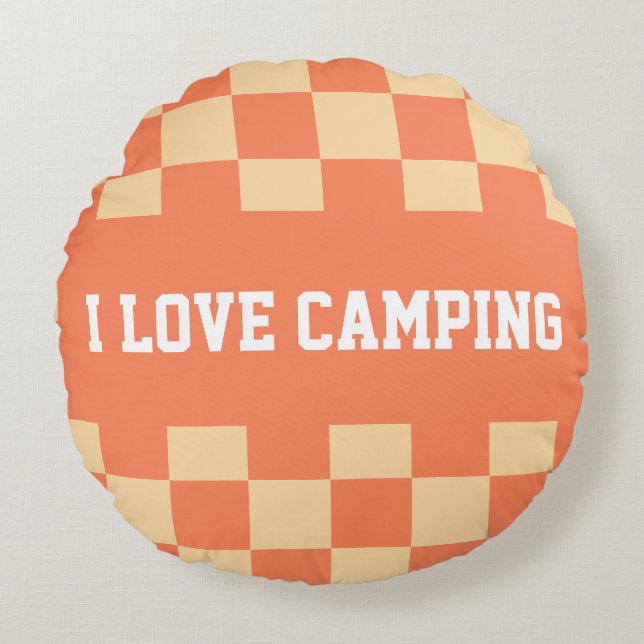 Chequerboard Pattern I love camping Round Cushion (Front)