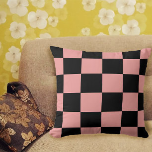Chequerboard Pattern Retro Pink and Black Cushion