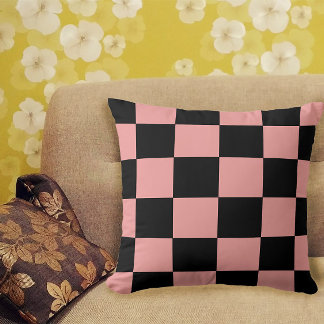 Chequerboard Pattern Retro Pink and Black Cushion