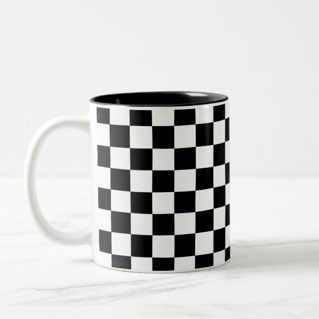 Chequerboard Pattern Two-Tone Coffee Mug (Left)