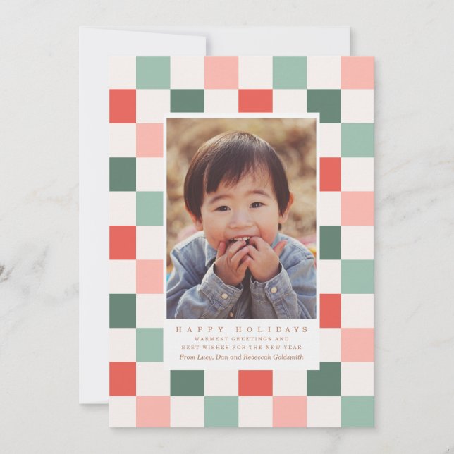 Chequerboard Photo Holiday Card (Front)