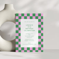 Chequerboard Pink Green Geometric 21st Birthday