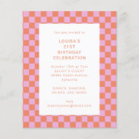 Chequerboard Pink Orange Geometric Birthday Invite