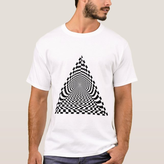 Chequerboard Pyramid Space Black and White T-Shirt (Front)