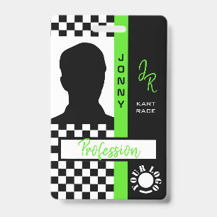 Chequerboard Racing Flag Green Line Race Photo ID Badge