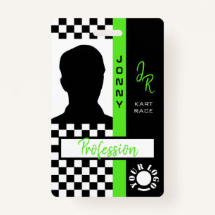 Chequerboard Racing Flag Green Line Race Photo  ID Badge