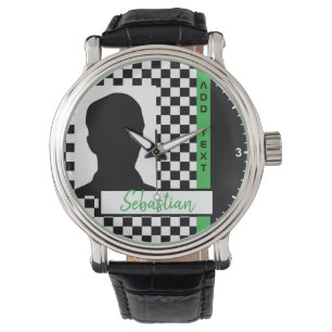 Chequerboard Racing Flag Green Line Race Photo Watch