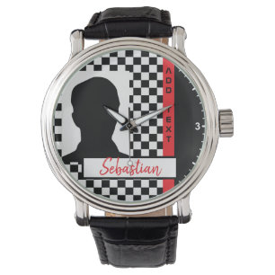 Chequerboard Racing Flag Red Line Race Photo Watch