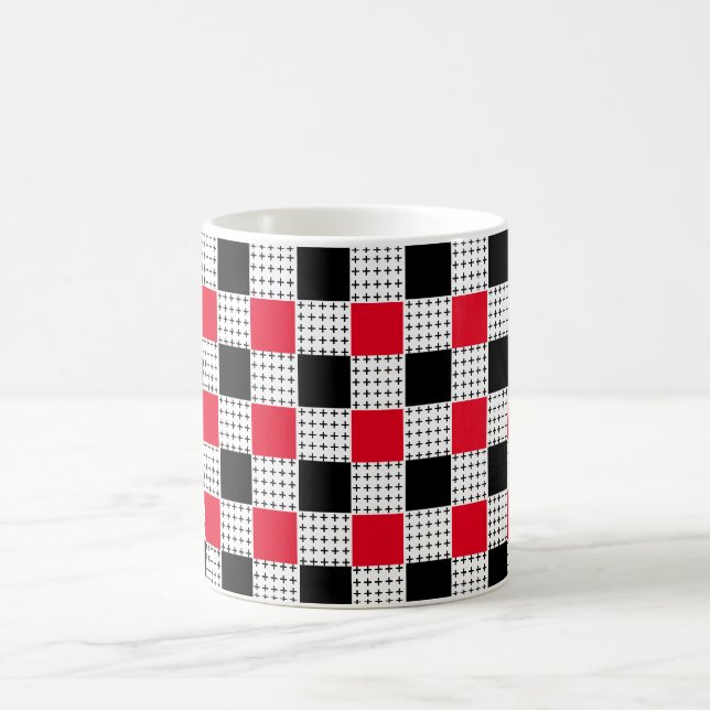  chequerboard red & black Stylish vintage pattern Coffee Mug (Center)