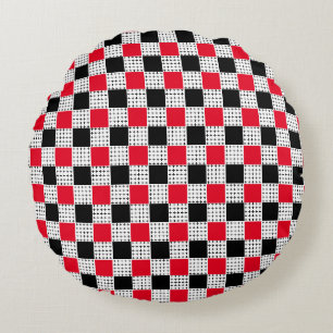  chequerboard red & black Stylish vintage pattern Round Cushion