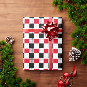 Chequerboard red & black & white buffalo plaid wrapping paper