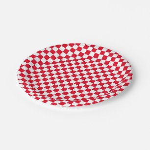 Chequerboard red white Chequered Pattern retro Paper Plate