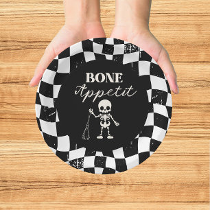 Chequerboard Retro Bad To The Bones Halloween Paper Plate