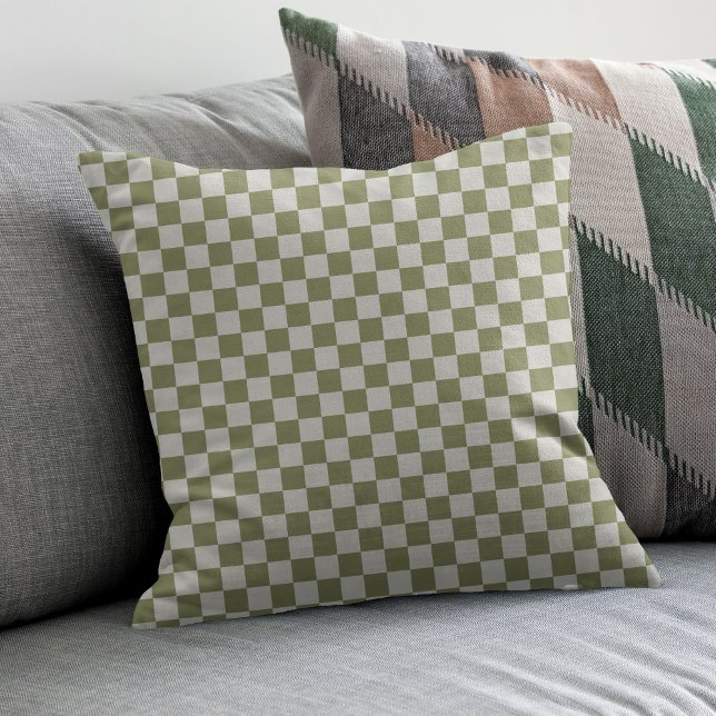 Chequerboard Sage Green Chequered Squares Check Cushion (Creator Uploaded)