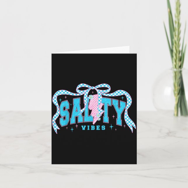 Chequerboard Salty Beach Palm Tree Coquette Summer Card (Front)
